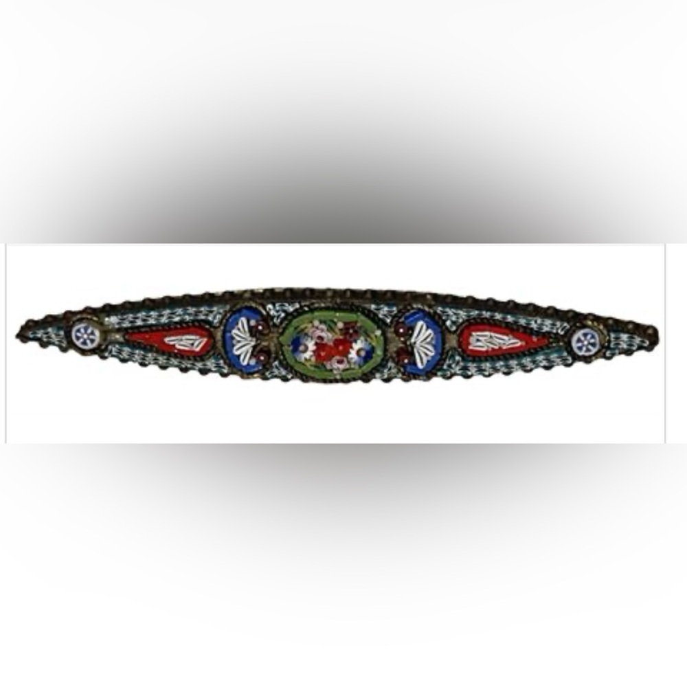 Antique brooch mosaic floral Italy glass pin